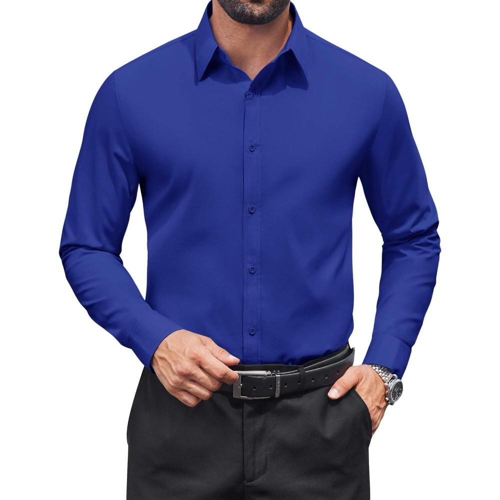 imageCOOFANDY Mens Dress Shirts Long Sleeve Stain Shield Button Down Shirt Regular Fit Formal Business Wedding ShirtsRoyal Azure Blue