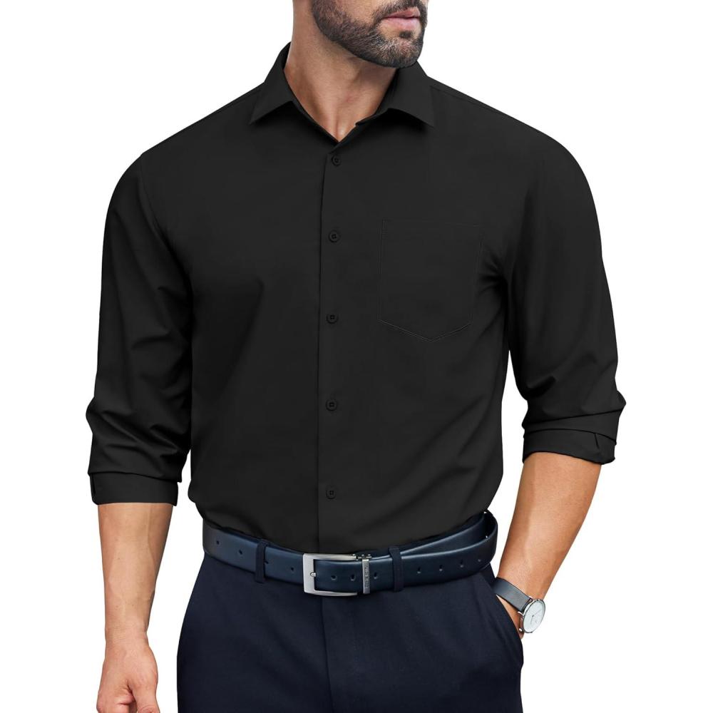 imageCOOFANDY Mens Dress Shirts Long Sleeve Wrinkle Free Button Down Shirts Formal Business ShirtBlack