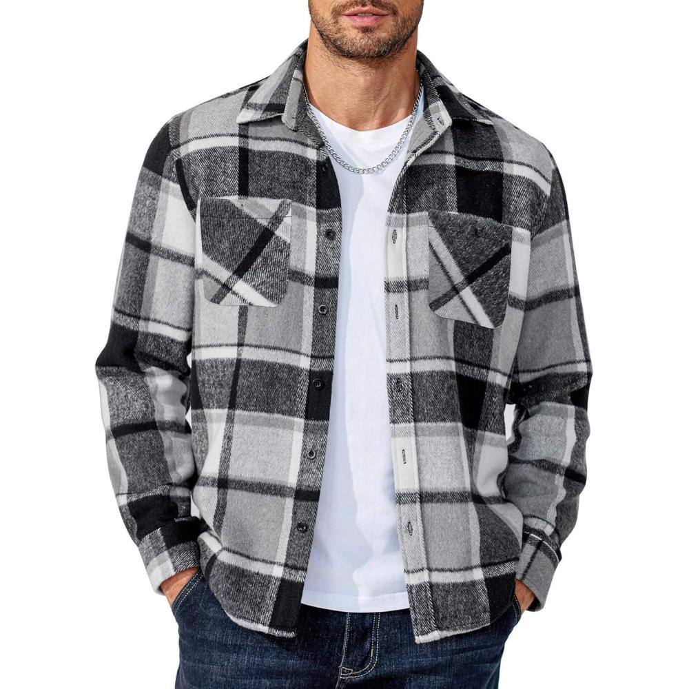 imageCOOFANDY Mens Flannel Plaid Shirts Long Sleeve Casual Button Down Shirt with PocketsBlack