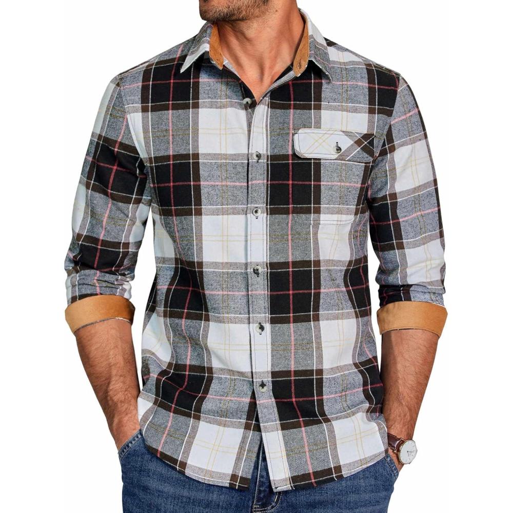 imageCOOFANDY Mens Flannel Shirts Long Sleeve Button Down Shirt Casual Shirts Work Shirts for MenHuntsman Charcoal Plaid