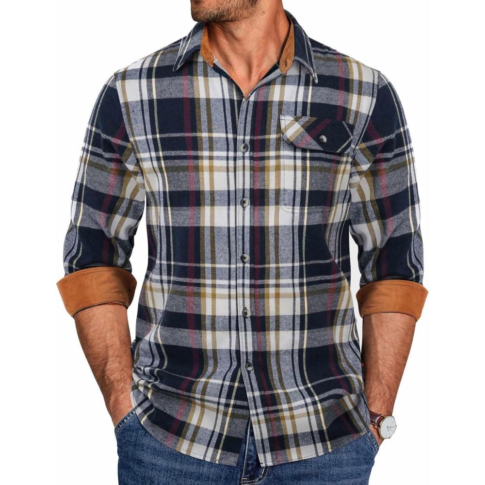 imageCOOFANDY Mens Flannel Shirts Long Sleeve Button Down Shirt Casual Shirts Work Shirts for MenMidnight Water Plaid