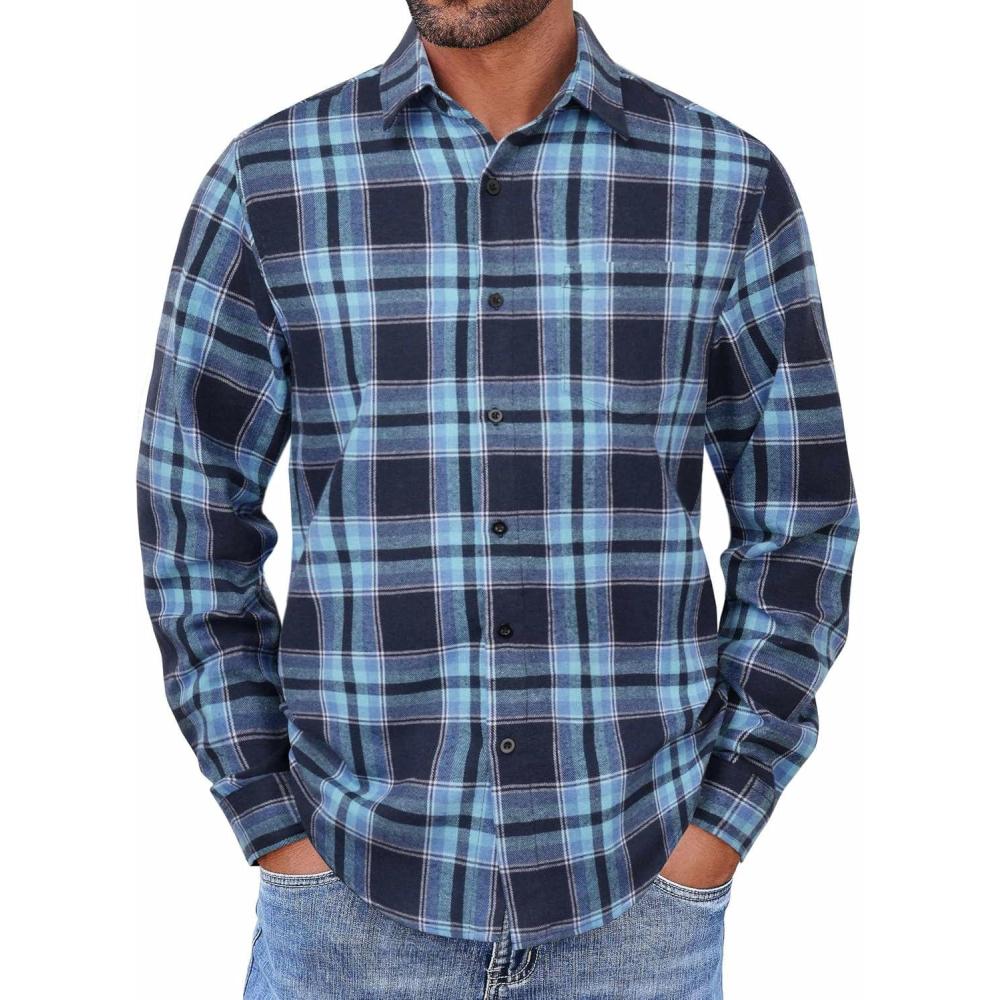 imageCOOFANDY Mens Flannel Shirts Long Sleeve Button Down Shirt with Pocket Casual Shirts Work Shirts for MenBlue Plaid