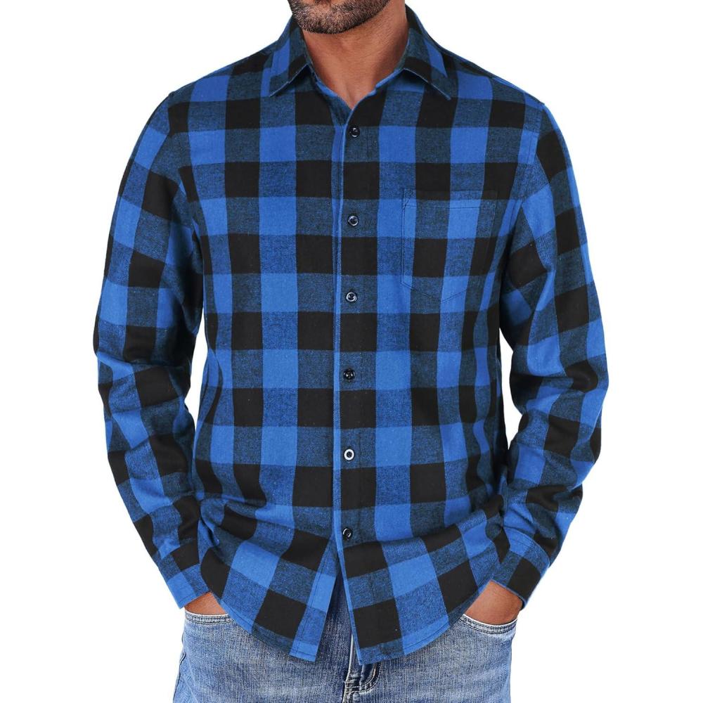 imageCOOFANDY Mens Flannel Shirts Long Sleeve Button Down Shirt with Pocket Casual Shirts Work Shirts for MenBlueBlack