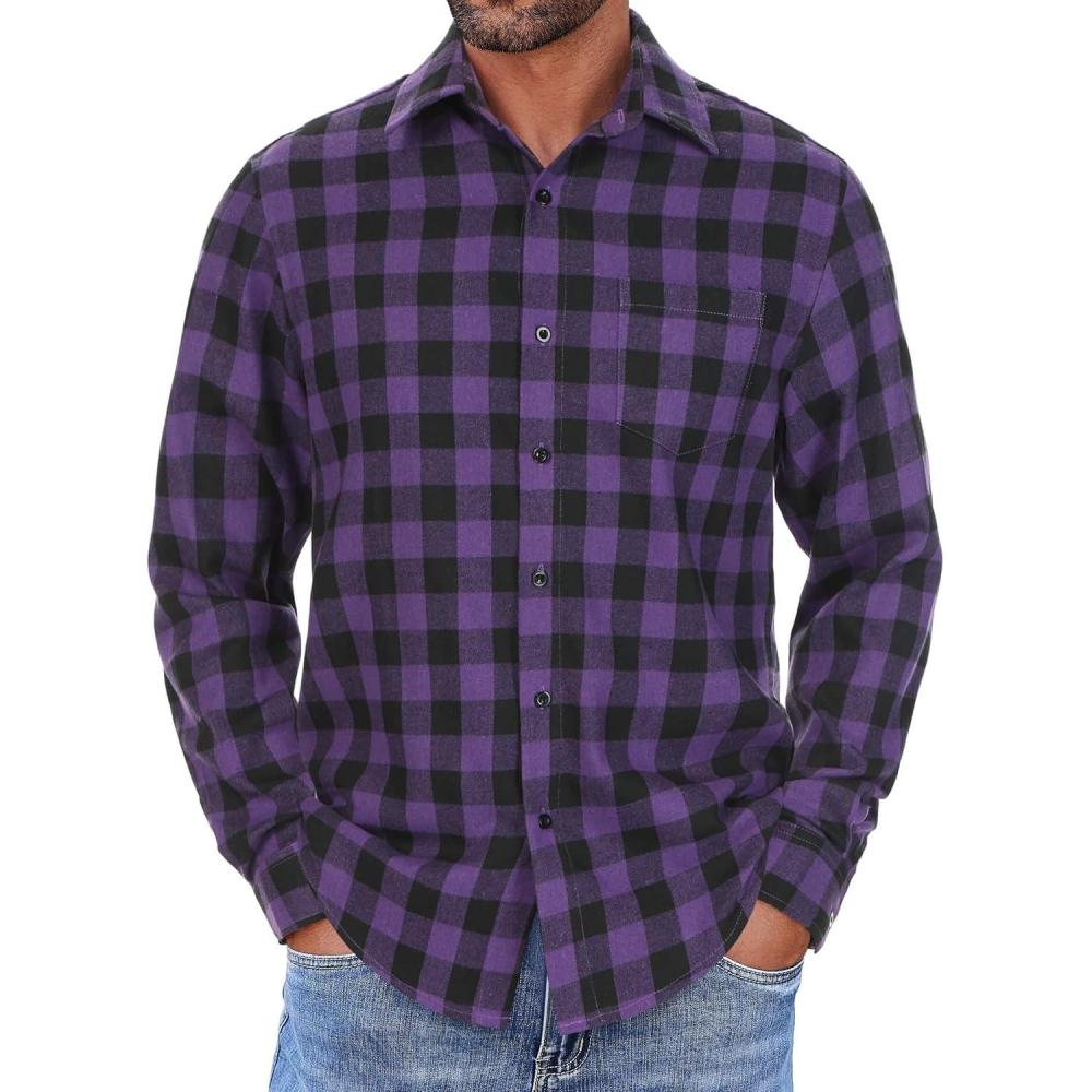 imageCOOFANDY Mens Flannel Shirts Long Sleeve Button Down Shirt with Pocket Casual Shirts Work Shirts for MenPurple Buffalo Plaid
