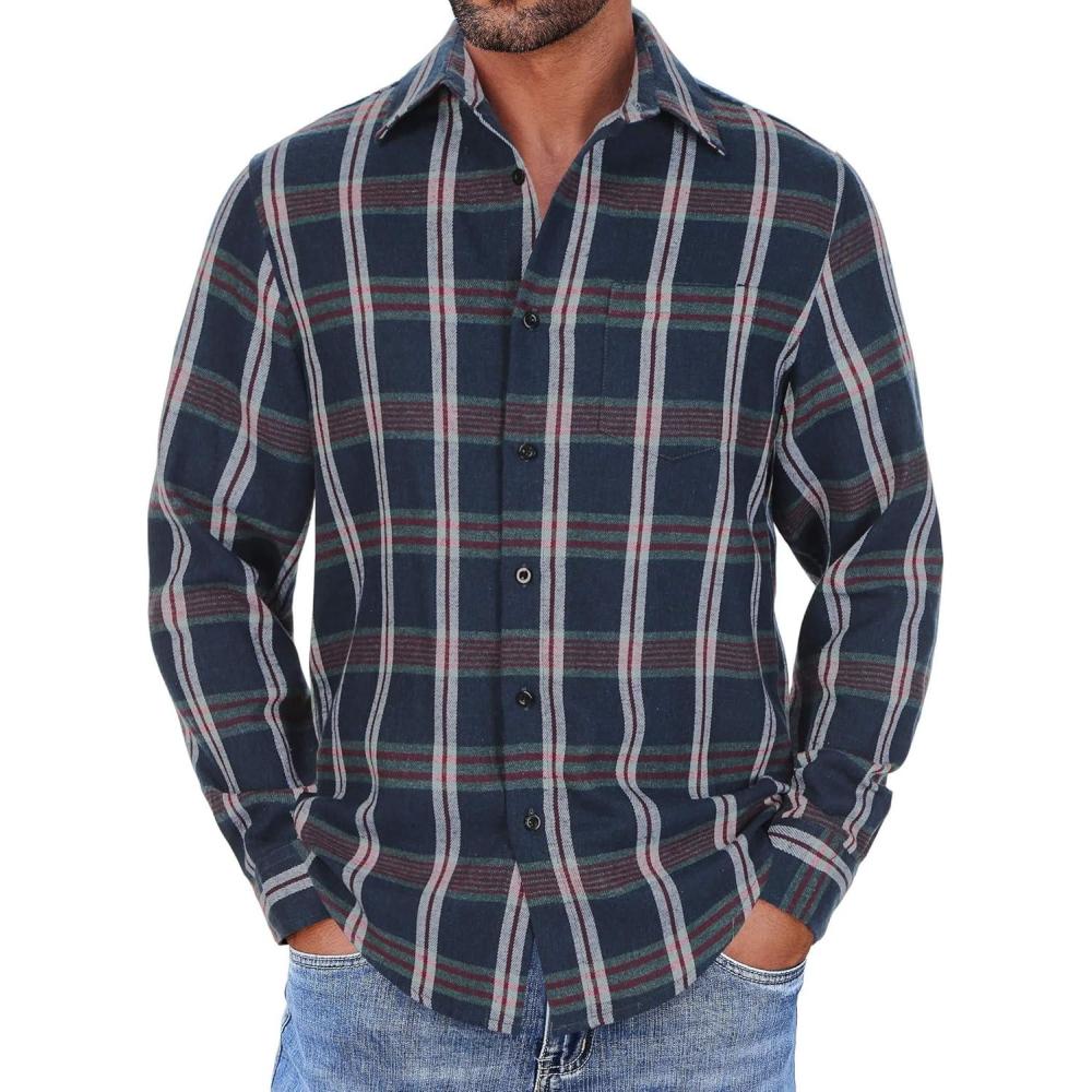 imageCOOFANDY Mens Flannel Shirts Long Sleeve Button Down Shirt with Pocket Casual Shirts Work Shirts for MenTeal Burgundy White Plaid