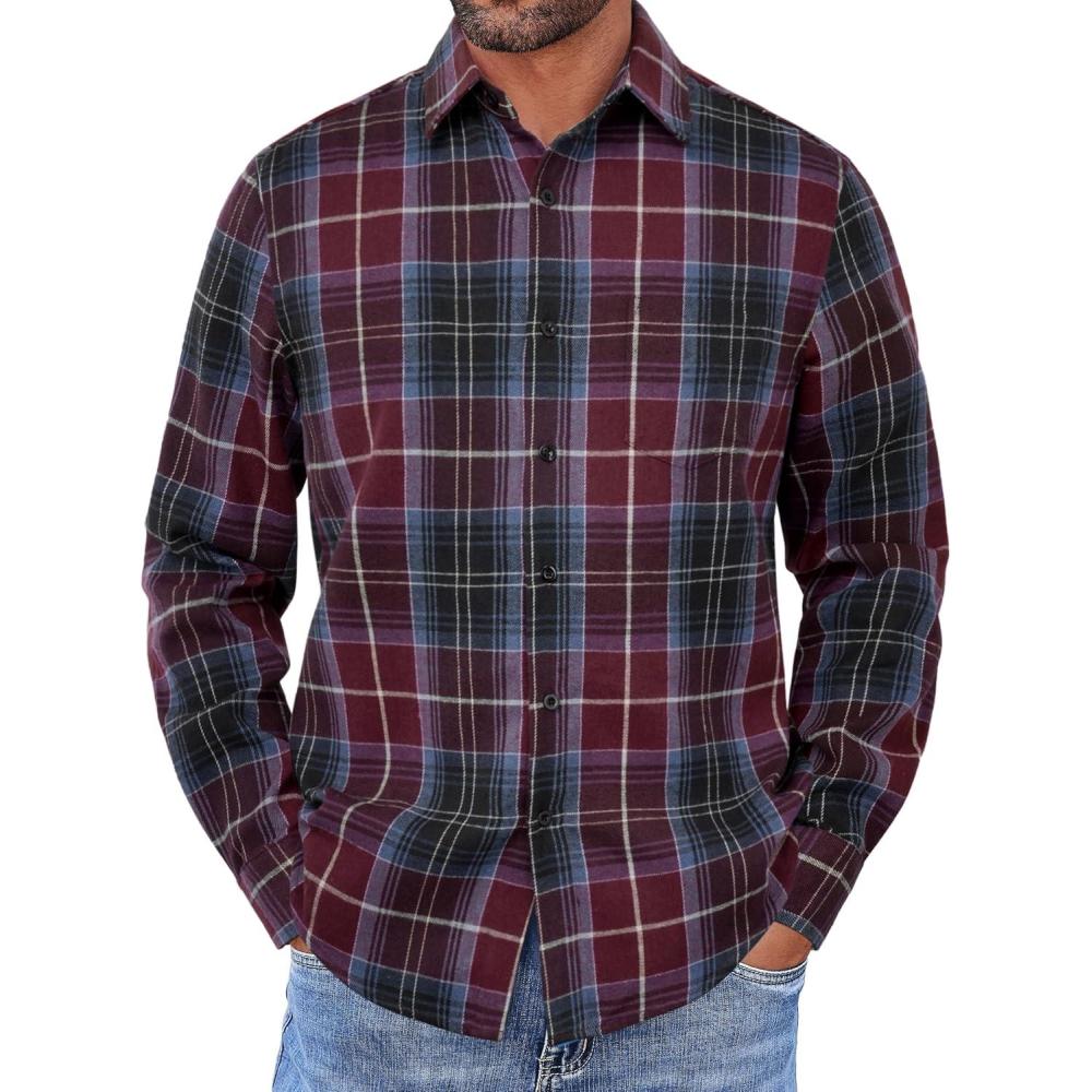 imageCOOFANDY Mens Flannel Shirts Long Sleeve Button Down Shirt with Pocket Casual Shirts Work Shirts for MenWine Red Black Plaid