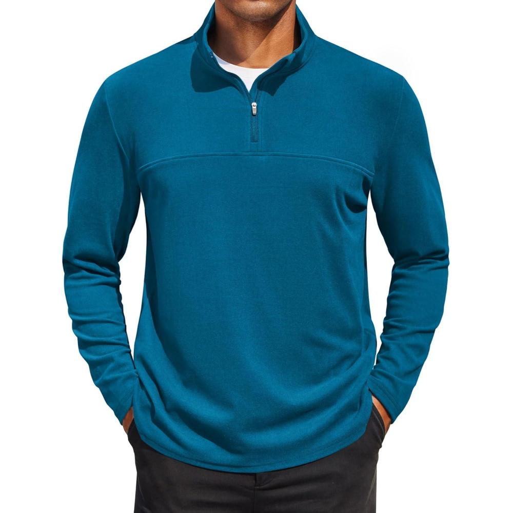 imageCOOFANDY Mens Fleece Quarter Zip Pullover Long Sleeve Mock Turtleneck Sweatshirts Thermal Workout Golf Polo ShirtDark Blue