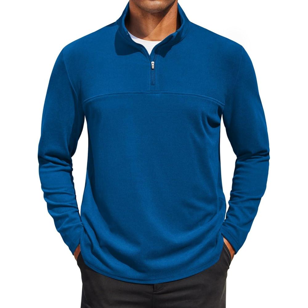 imageCOOFANDY Mens Fleece Quarter Zip Pullover Long Sleeve Mock Turtleneck Sweatshirts Thermal Workout Golf Polo ShirtRoyal Blue