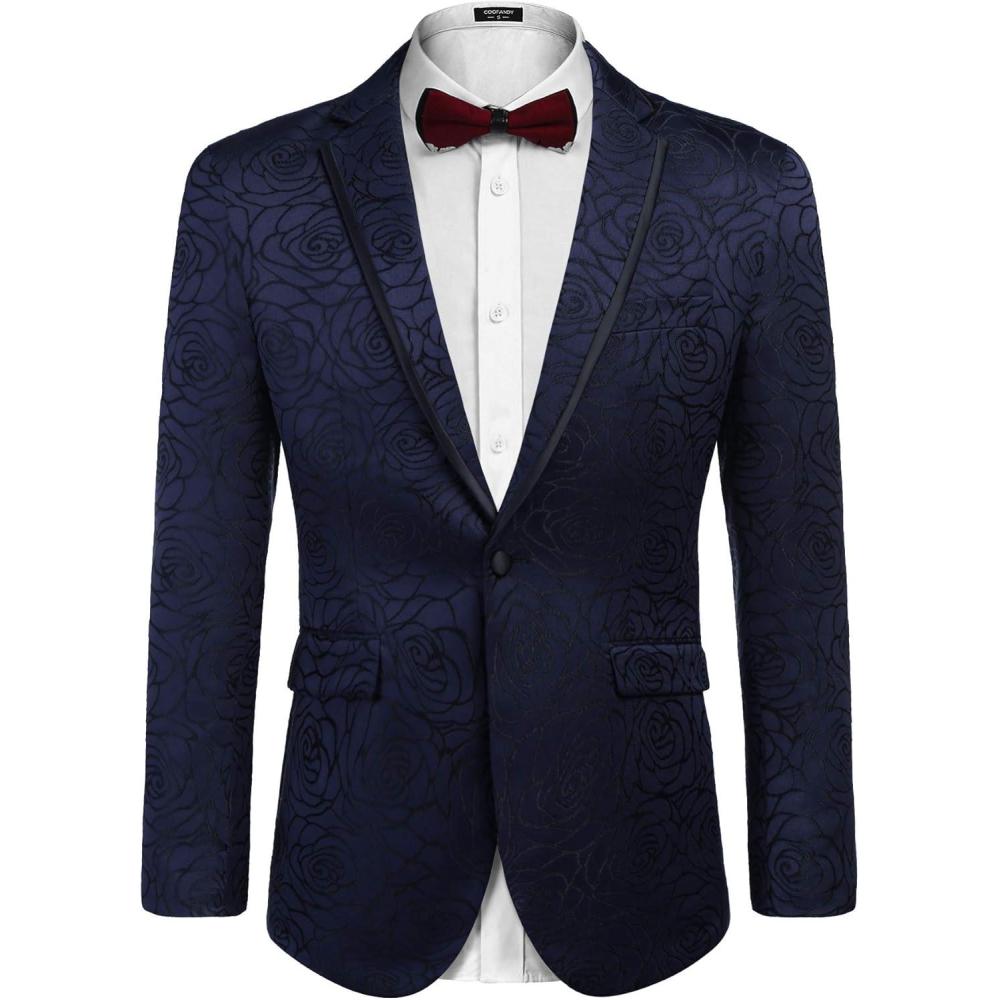 imageCOOFANDY Mens Floral Suit Jacket Embroidered Wedding Blazer Party Dinner TuxedoNavy Bluepattern1