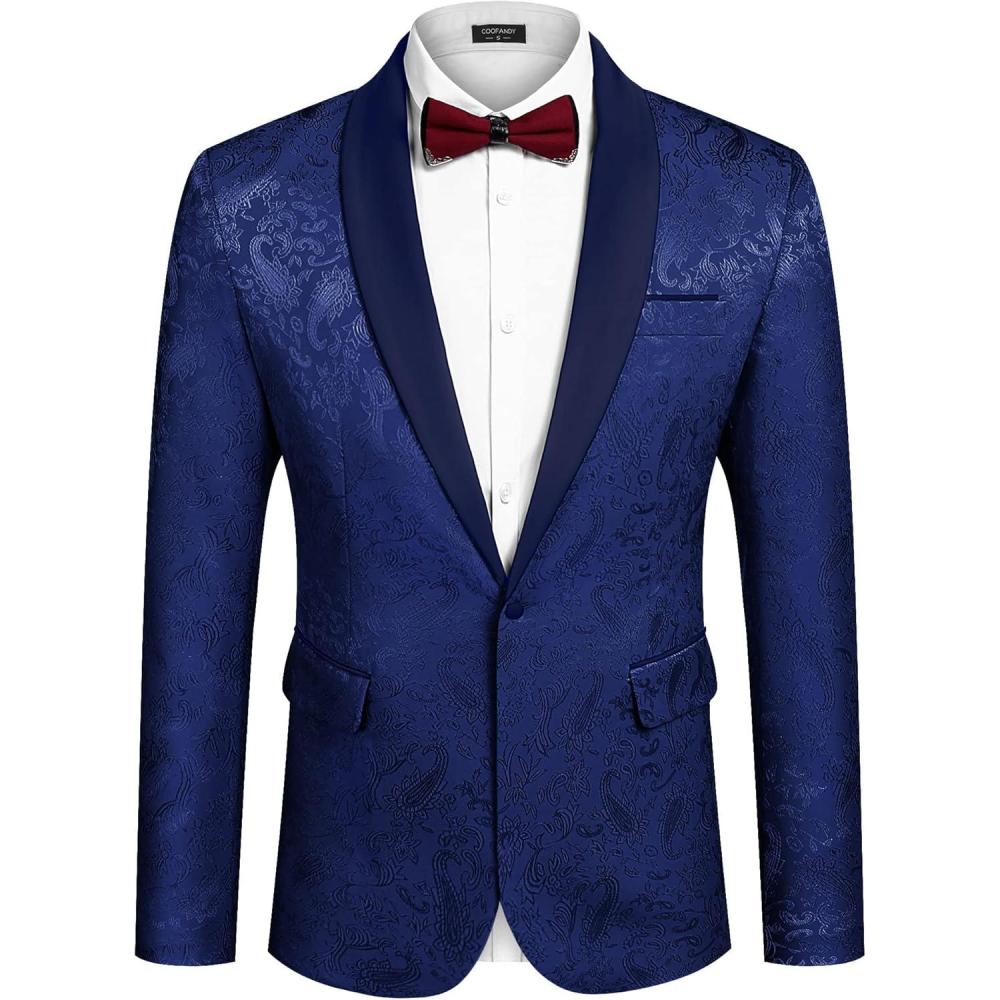 imageCOOFANDY Mens Floral Tuxedo Jacket Paisley Shawl Lapel Stylish Suit Blazer Jacket for Wedding Dinner Party PromNave Blue