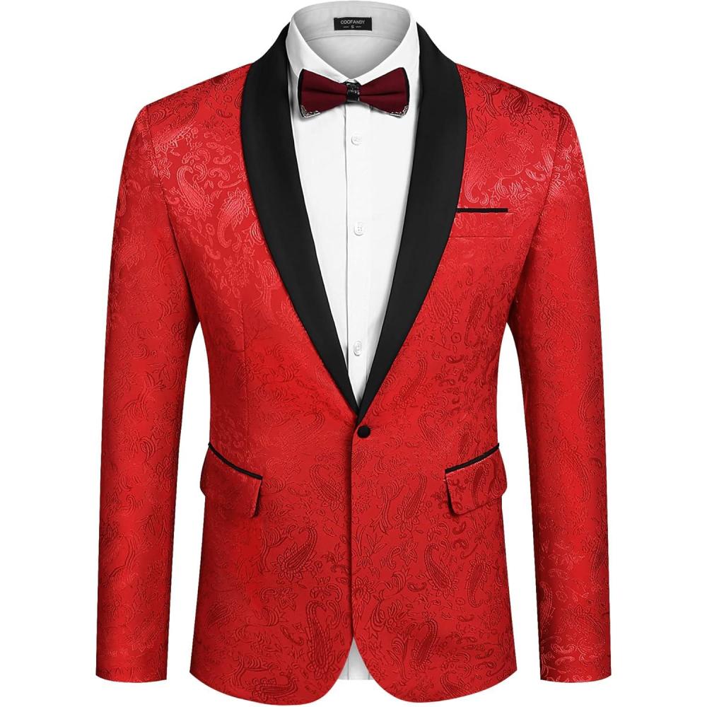 imageCOOFANDY Mens Floral Tuxedo Jacket Paisley Shawl Lapel Stylish Suit Blazer Jacket for Wedding Dinner Party PromRed