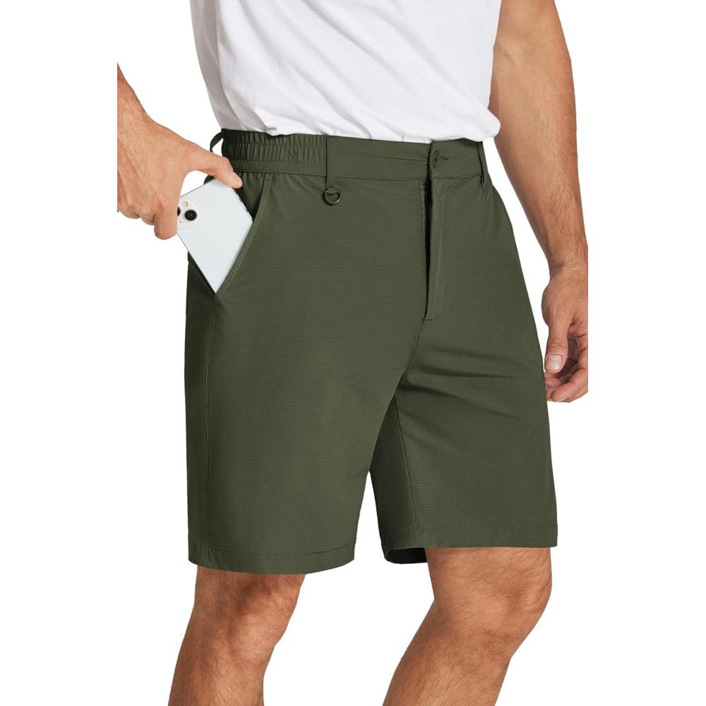 imageCOOFANDY Mens Golf Shorts 8 Inch Lightweight Quick Dry Casual Dress Shorts Hiking Travel Shorts with PocketsArmy Green
