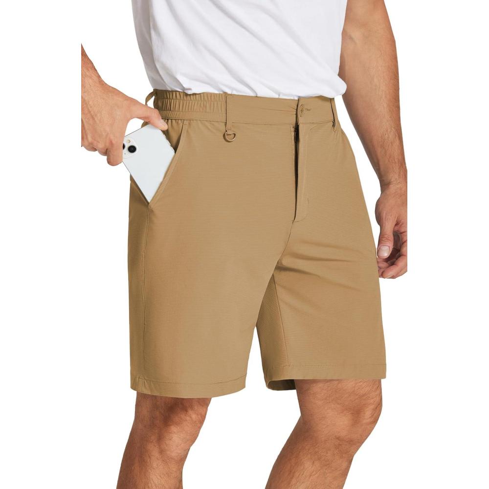 imageCOOFANDY Mens Golf Shorts 8 Inch Lightweight Quick Dry Casual Dress Shorts Hiking Travel Shorts with PocketsDark Khaki