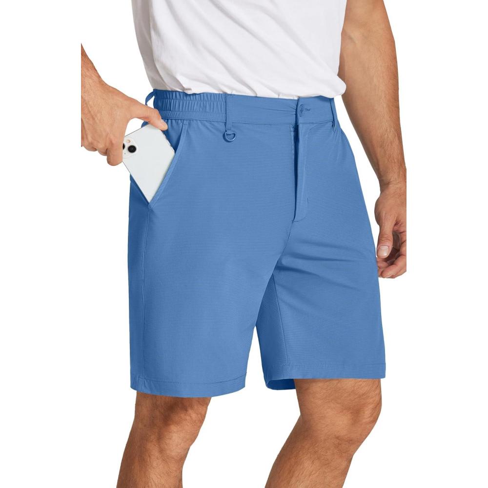 imageCOOFANDY Mens Golf Shorts 8 Inch Lightweight Quick Dry Casual Dress Shorts Hiking Travel Shorts with PocketsLight Blue