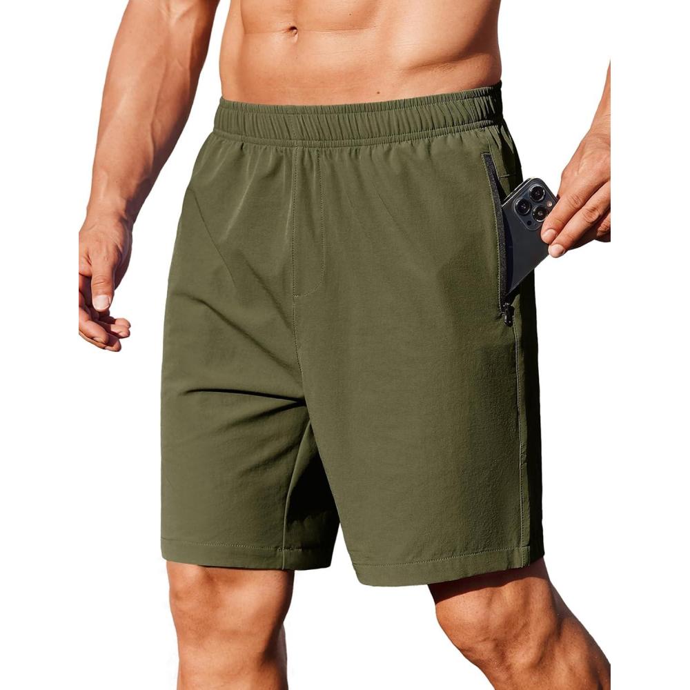 imageCOOFANDY Mens Gym Workout Athletic Shorts Running Jogger Quick Dry Lightweight Shorts with Zipper PocketsArmy Green