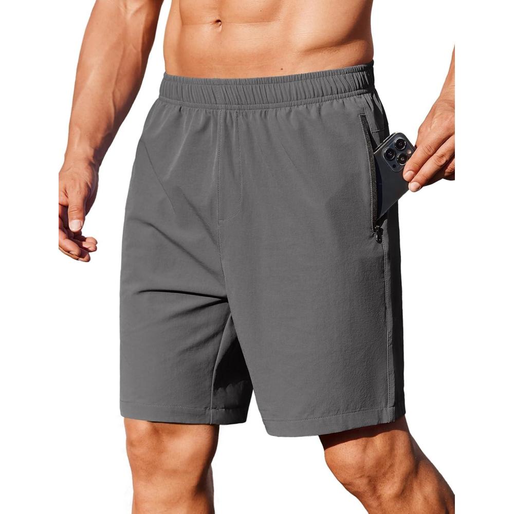 imageCOOFANDY Mens Gym Workout Athletic Shorts Running Jogger Quick Dry Lightweight Shorts with Zipper PocketsDark Grey