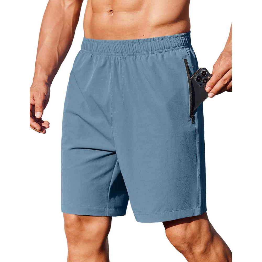 imageCOOFANDY Mens Gym Workout Athletic Shorts Running Jogger Quick Dry Lightweight Shorts with Zipper PocketsGrey Blue