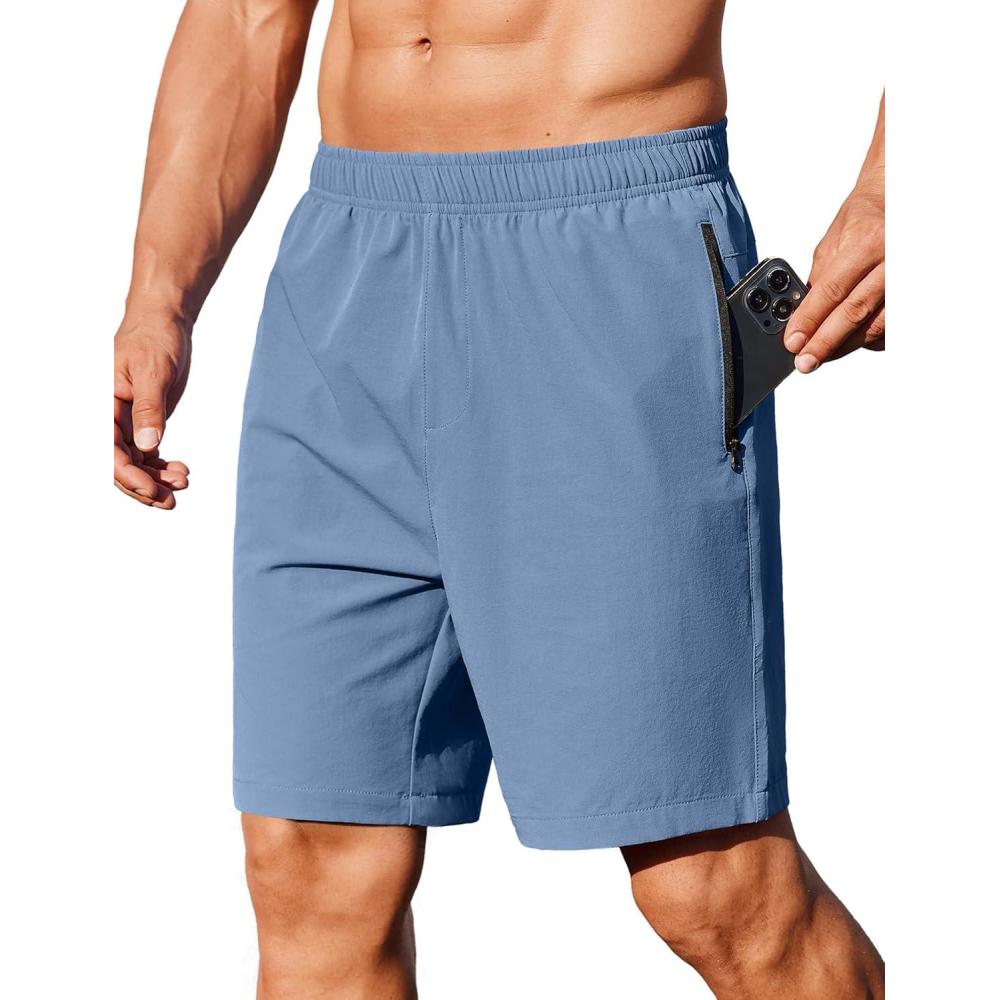 imageCOOFANDY Mens Gym Workout Athletic Shorts Running Jogger Quick Dry Lightweight Shorts with Zipper PocketsLight Blue