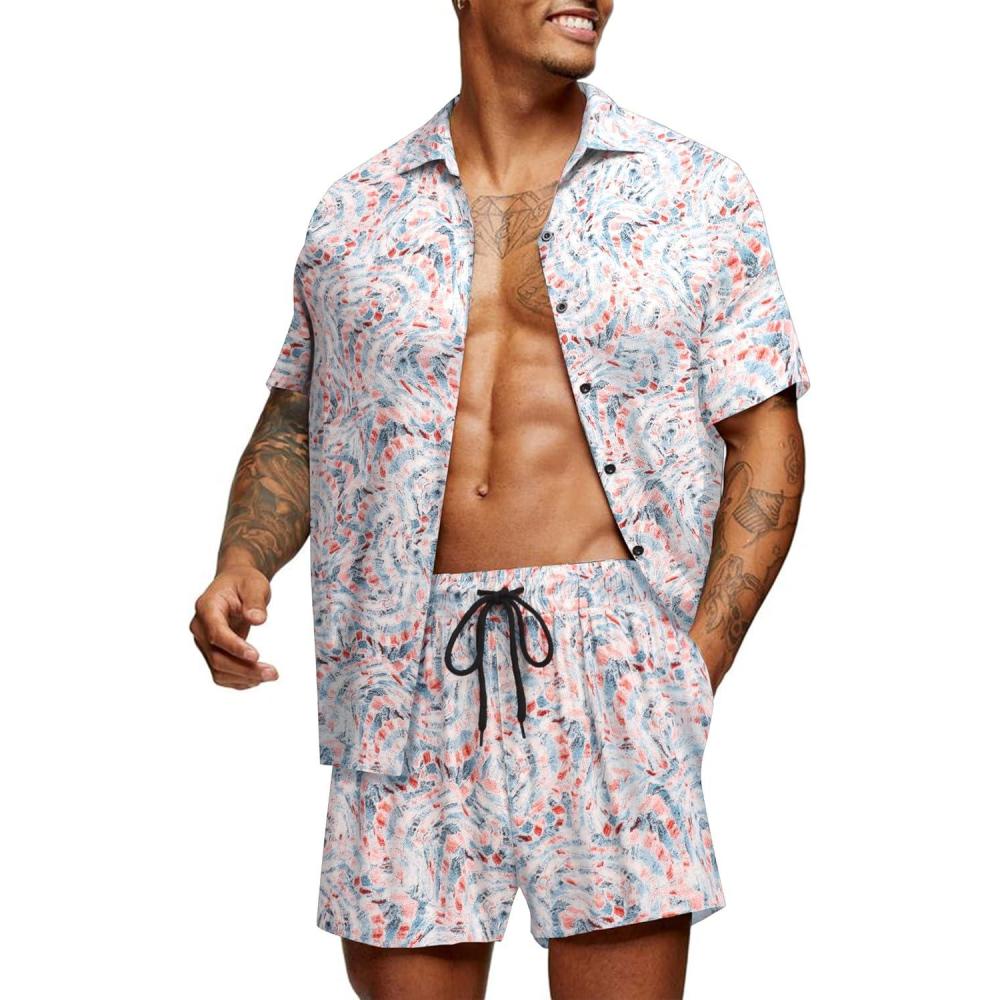 imageCOOFANDY Mens Hawaiian Matching Set Summer Beach 2 Piece Outfits Flower Button Down Shirts and Shorts Vacation OutfitsTie Dye Mix