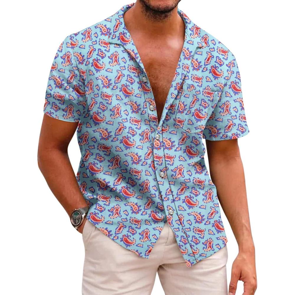 imageCOOFANDY Mens Hawaiian Shirt Short Sleeve Casual Button Down Tropical Summer Beach Aloha ShirtsGreen Orange Paisley