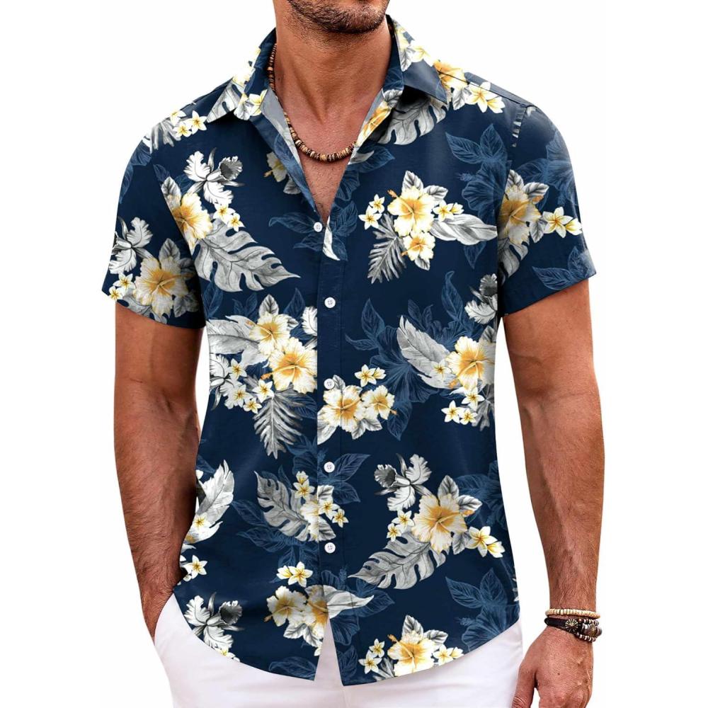imageCOOFANDY Mens Hawaiian Shirts Short Sleeve Casual Button Down Beach Vacation Summer ShirtBlackapricot Bloom