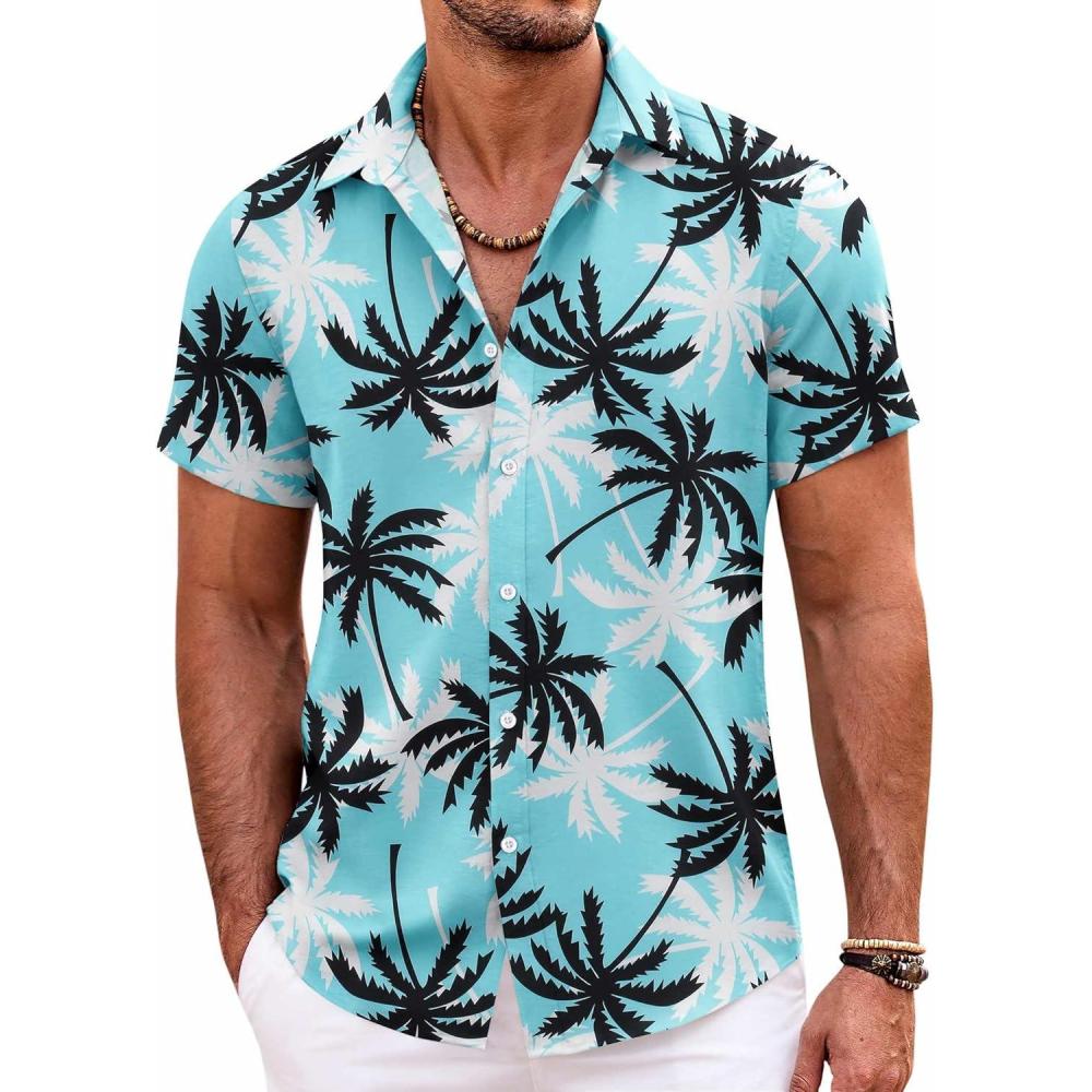 imageCOOFANDY Mens Hawaiian Shirts Short Sleeve Casual Button Down Beach Vacation Summer ShirtBluecoconut Tree