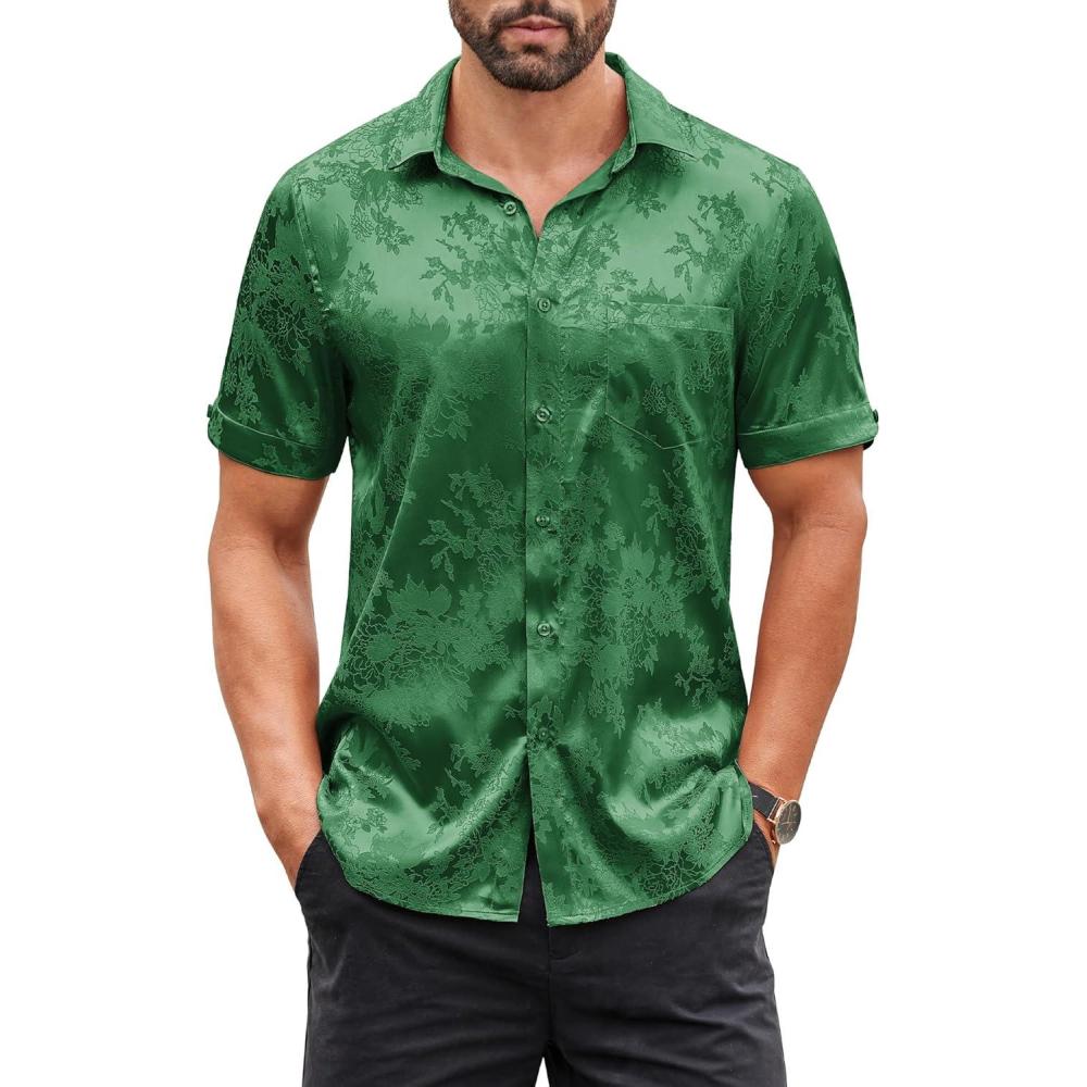 imageCOOFANDY Mens Hawaiian Shirts Short Sleeve Casual Button Down Tropical Beach Shirt03 Deep Green