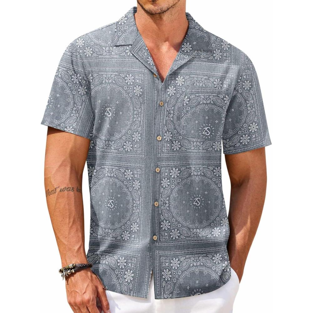 imageCOOFANDY Mens Hawaiian Shirts Short Sleeve Casual Button Down Tropical Beach ShirtA Paisley Blue