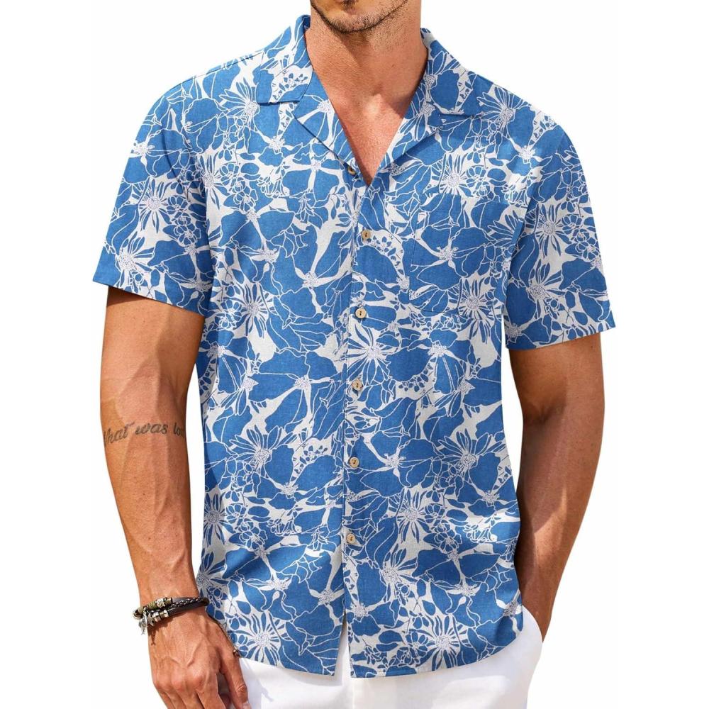 imageCOOFANDY Mens Hawaiian Shirts Short Sleeve Casual Button Down Tropical Beach ShirtB Blue Floral
