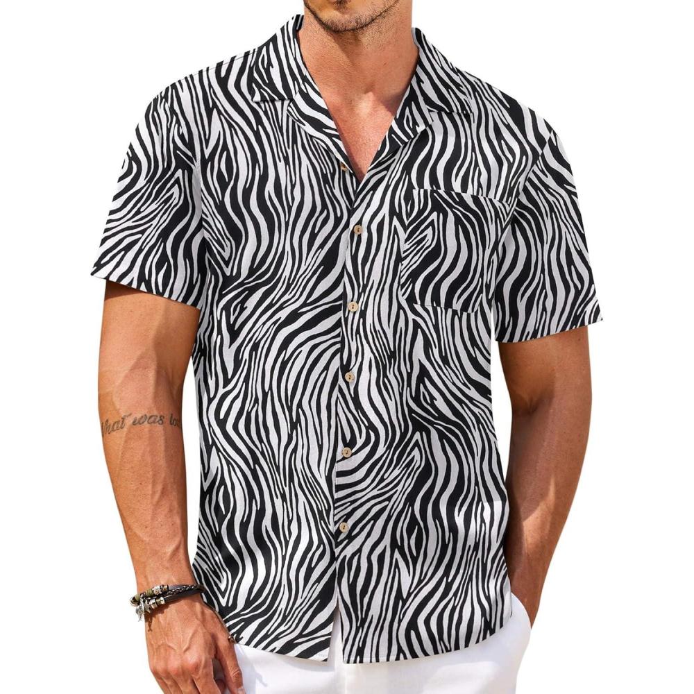 imageCOOFANDY Mens Hawaiian Shirts Short Sleeve Casual Button Down Tropical Beach ShirtL Palm Leaf