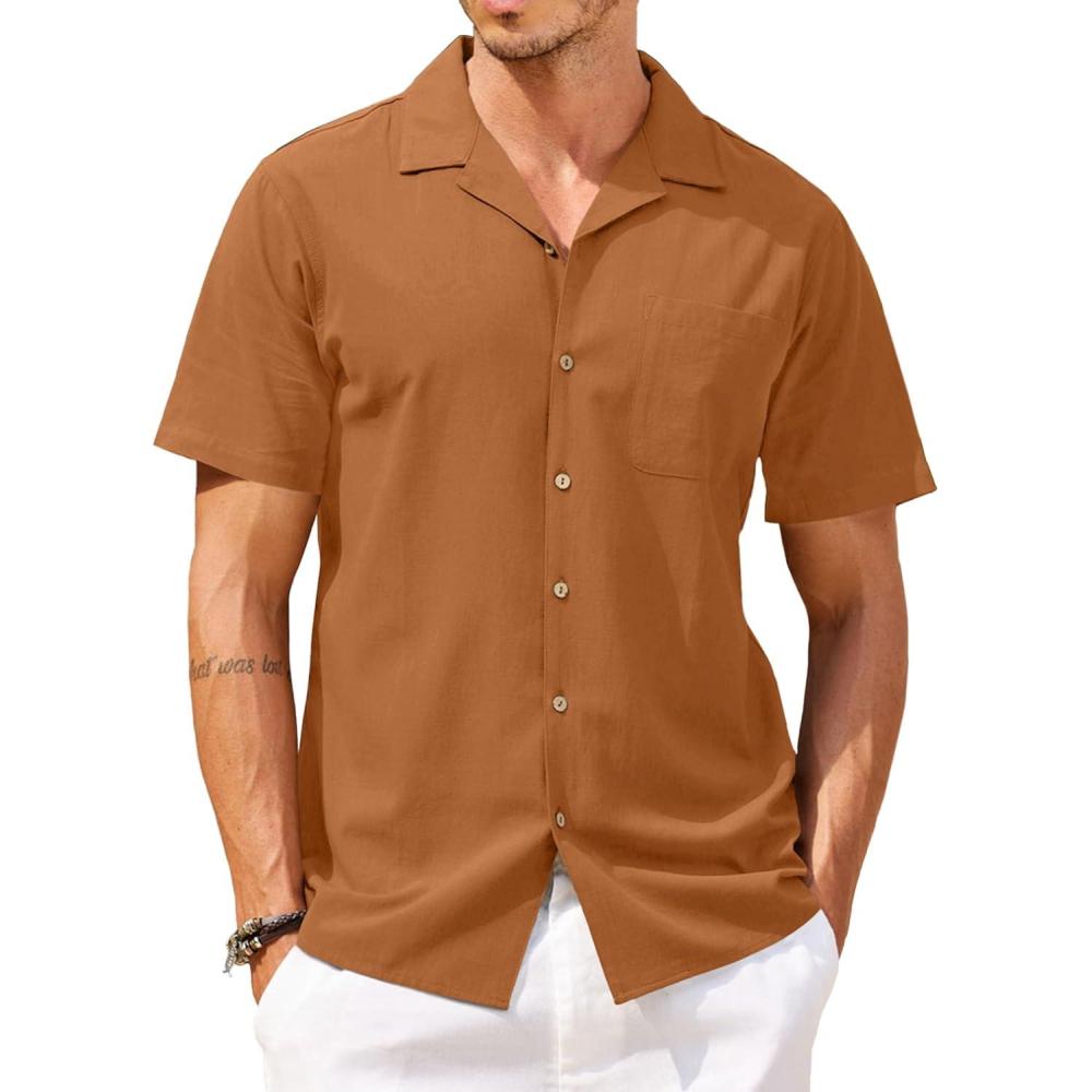imageCOOFANDY Mens Hawaiian Shirts Short Sleeve Casual Button Down Tropical Beach ShirtLight Brown