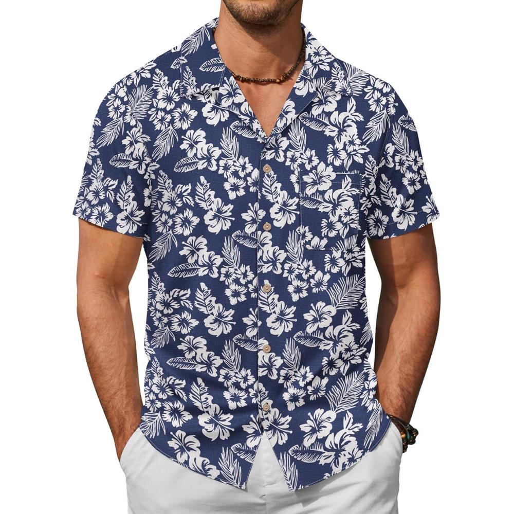 imageCOOFANDY Mens Hawaiian Shirts Short Sleeve Casual Button Down Tropical Beach ShirtNavy Floral
