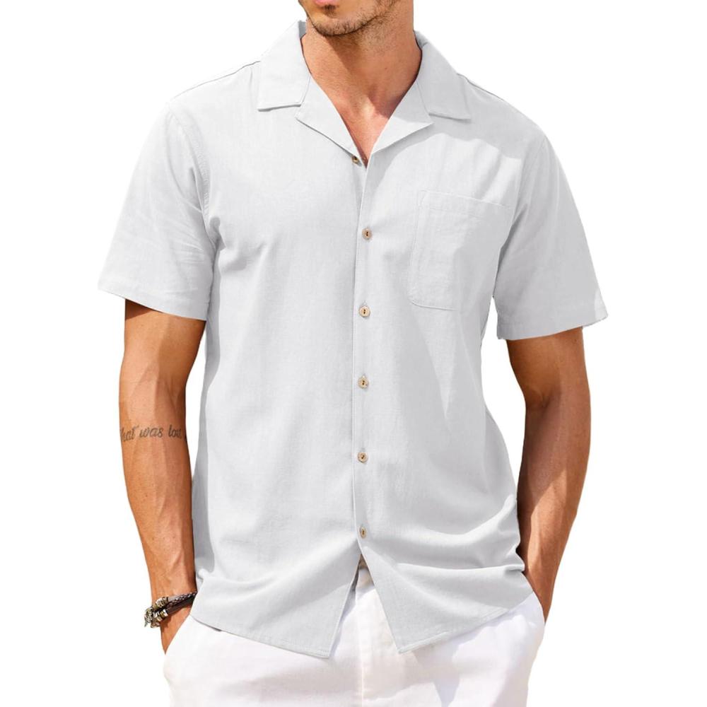imageCOOFANDY Mens Hawaiian Shirts Short Sleeve Casual Button Down Tropical Beach ShirtWhite