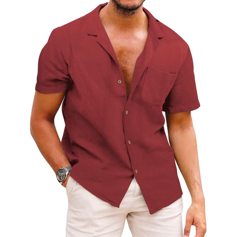 imageCOOFANDY Mens Hawaiian Shirts Short Sleeve Casual Button Down Tropical Beach ShirtWine Red