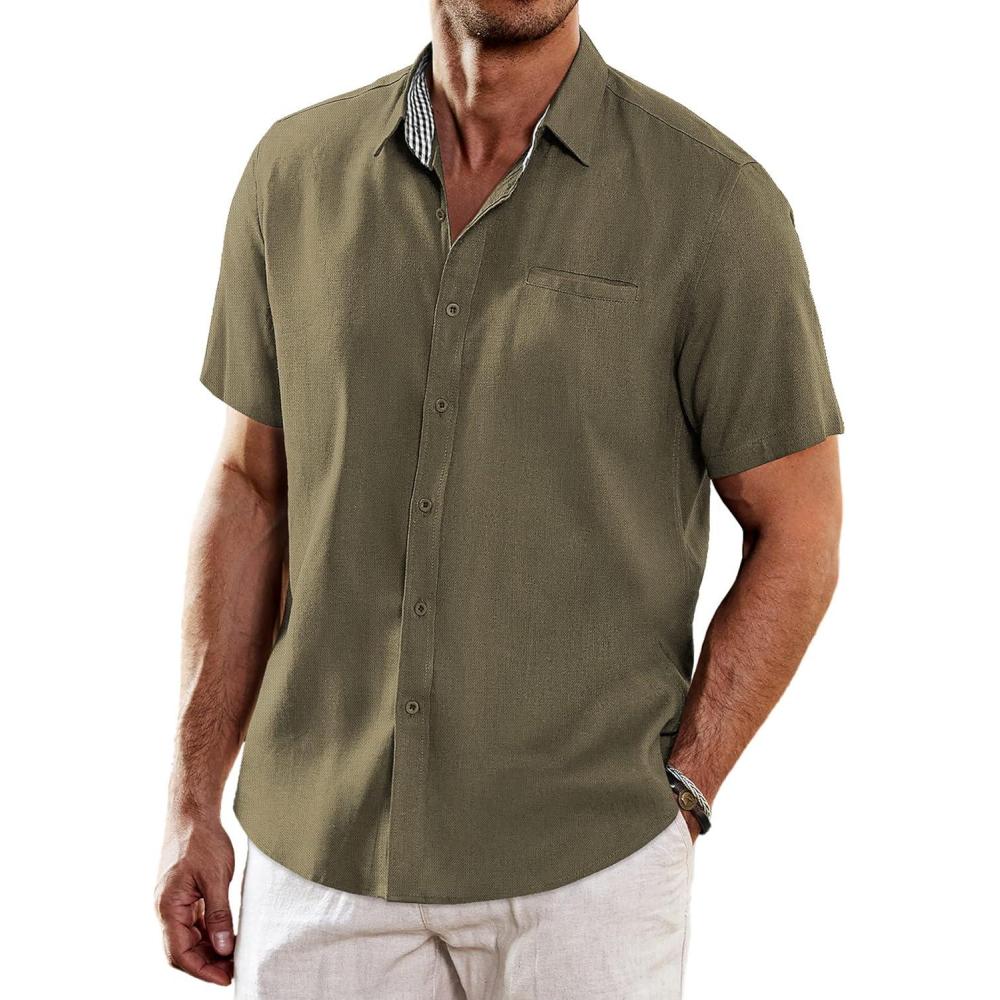 imageCOOFANDY Mens Hawaiian Tropical Shirt Short Sleeve Casual Button Down Floral Summer Beach Shirts with PocketArmy Green