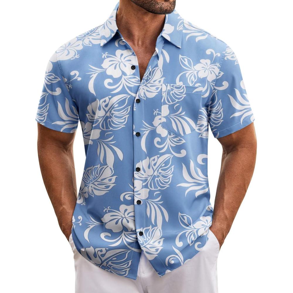 imageCOOFANDY Mens Hawaiian Tropical Shirt Short Sleeve Casual Button Down Floral Summer Beach Shirts with PocketBlue Flowers