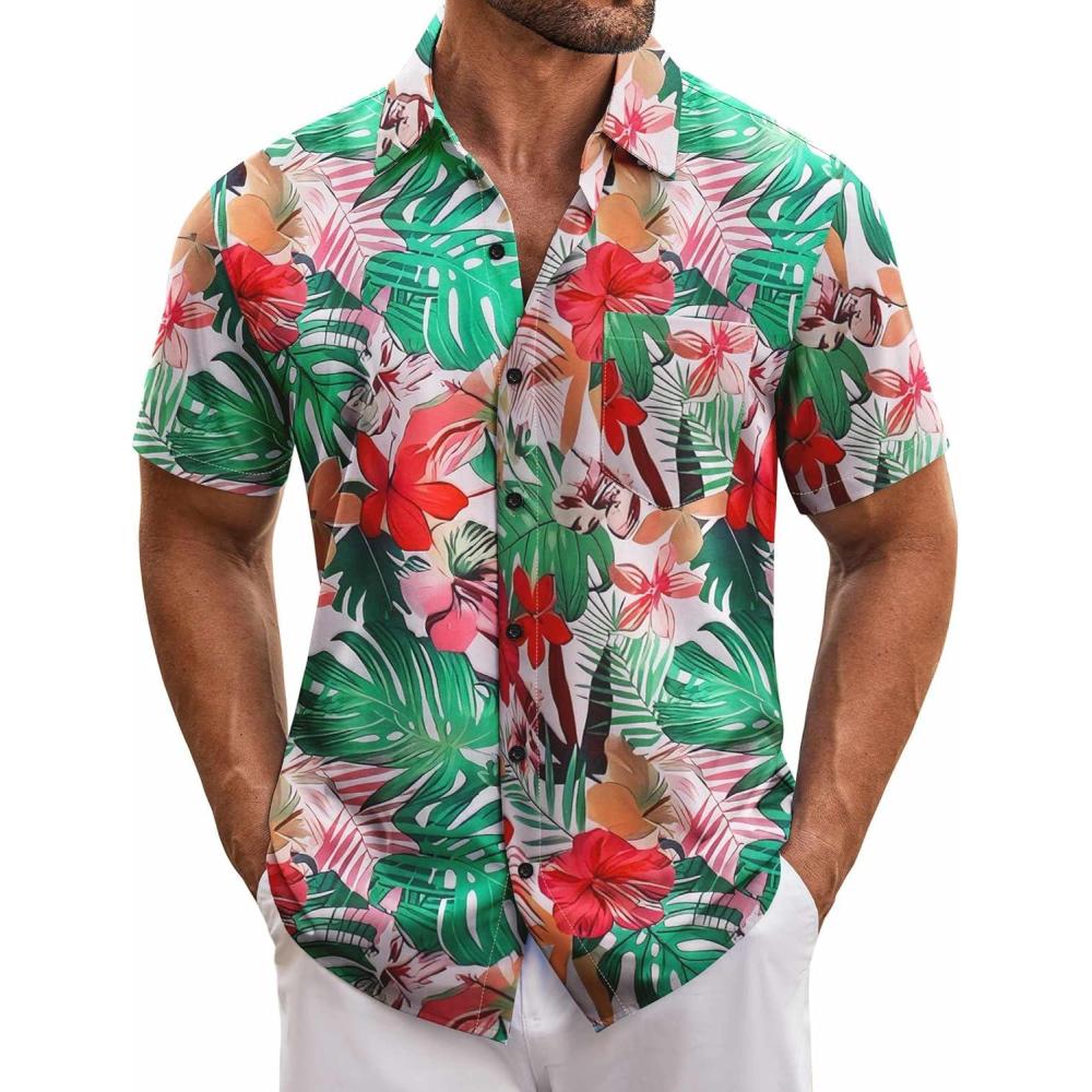 imageCOOFANDY Mens Hawaiian Tropical Shirt Short Sleeve Casual Button Down Floral Summer Beach Shirts with PocketColorful Flowers