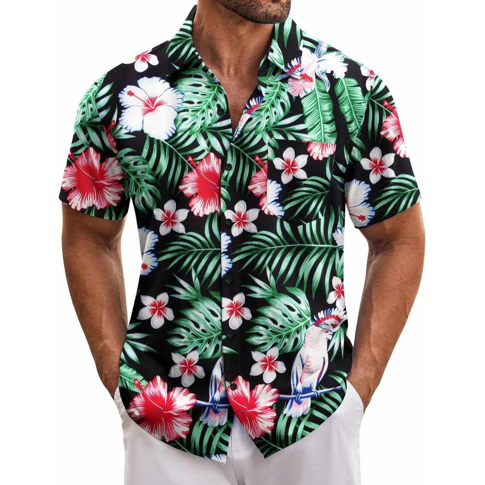 imageCOOFANDY Mens Hawaiian Tropical Shirt Short Sleeve Casual Button Down Floral Summer Beach Shirts with PocketGreen Floral
