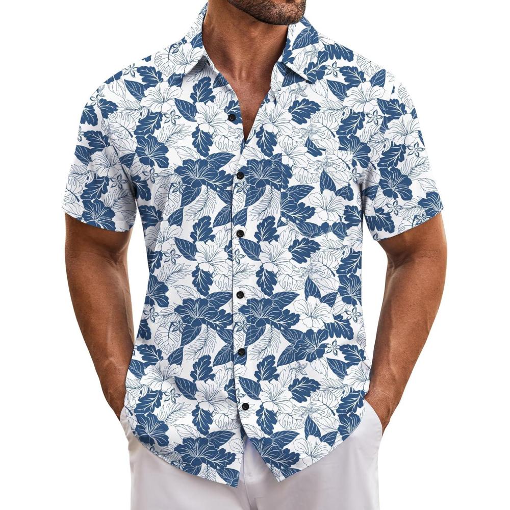 imageCOOFANDY Mens Hawaiian Tropical Shirt Short Sleeve Casual Button Down Floral Summer Beach Shirts with PocketNavy White Floral