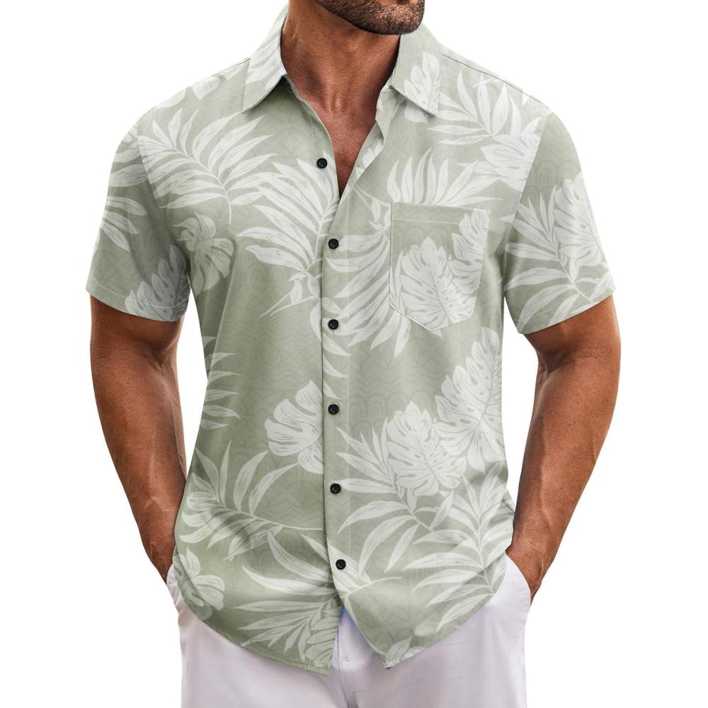 imageCOOFANDY Mens Hawaiian Tropical Shirt Short Sleeve Casual Button Down Floral Summer Beach Shirts with PocketPalm Leaf