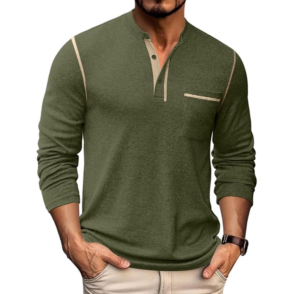 imageCOOFANDY Mens Henley Long Sleeve Shirts Casual Button TShirt Pullover Basic Tees with PocketArmy Green