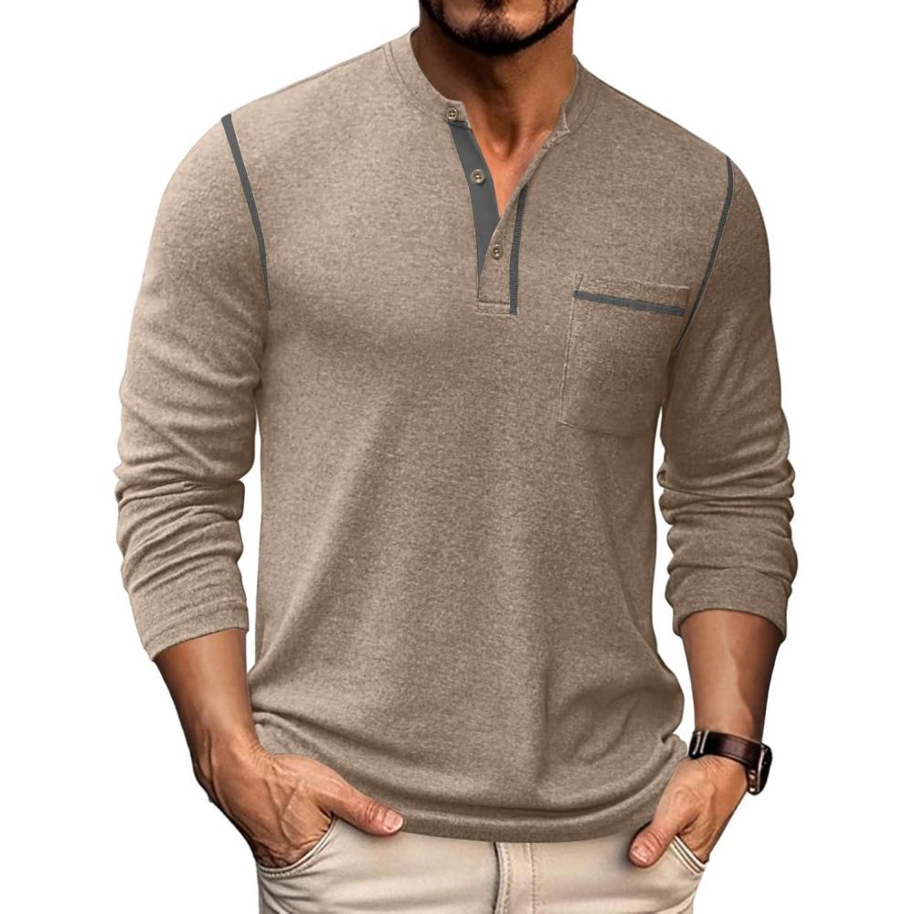 imageCOOFANDY Mens Henley Long Sleeve Shirts Casual Button TShirt Pullover Basic Tees with PocketKhaki
