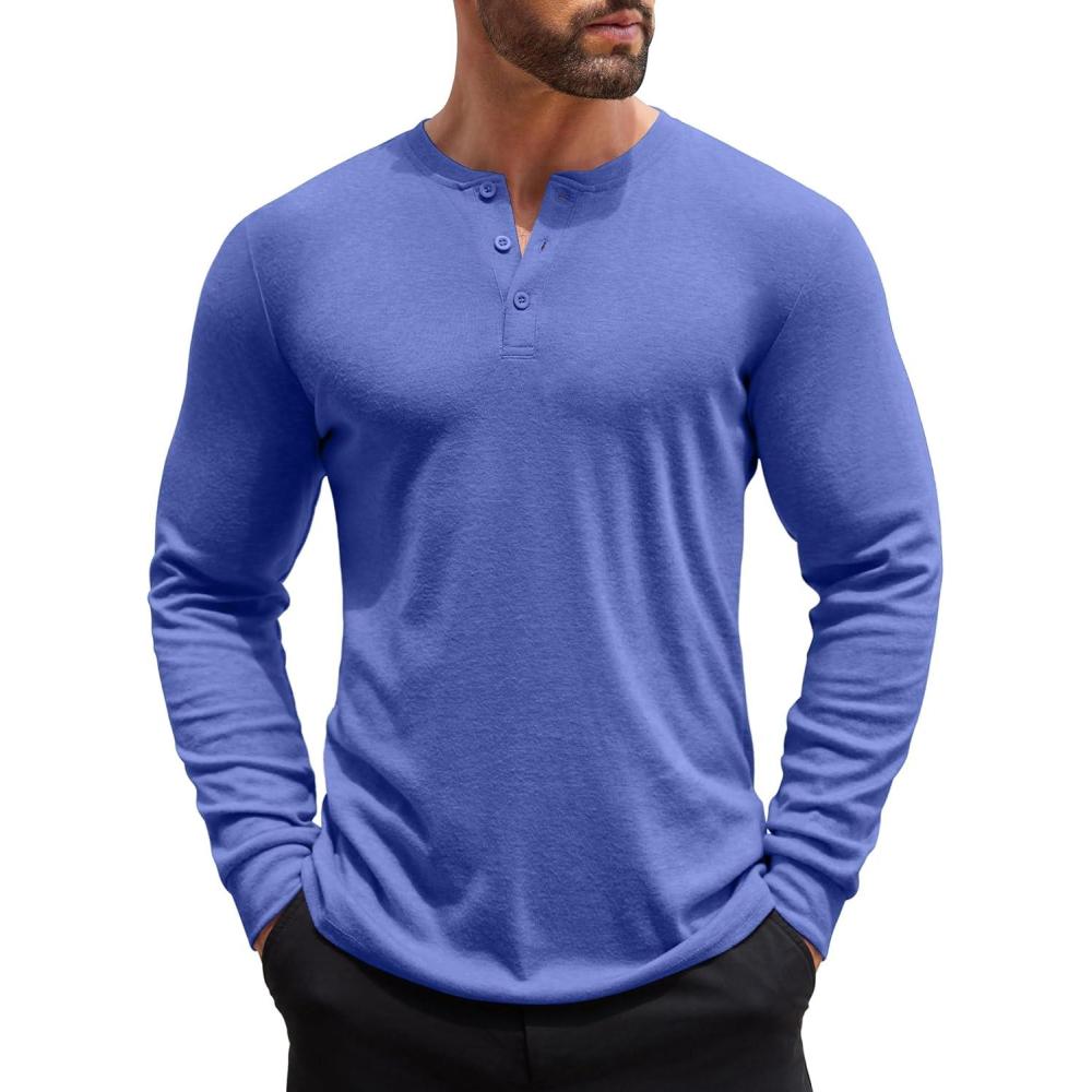 imageCOOFANDY Mens Henley Shirts Long Sleeve Button TShirt Lightweight Fashion Casual Pullover ShirtHeather Blue