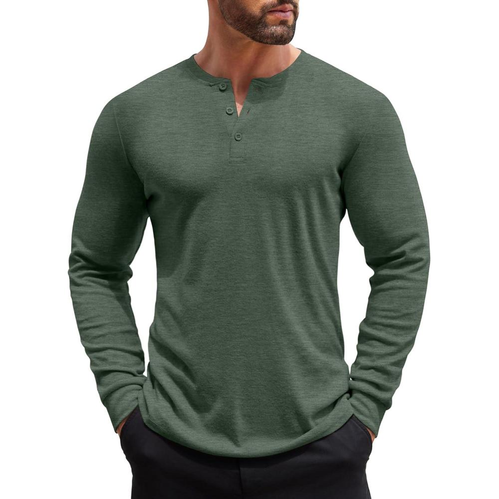 imageCOOFANDY Mens Henley Shirts Long Sleeve Button TShirt Lightweight Fashion Casual Pullover ShirtHeather Green