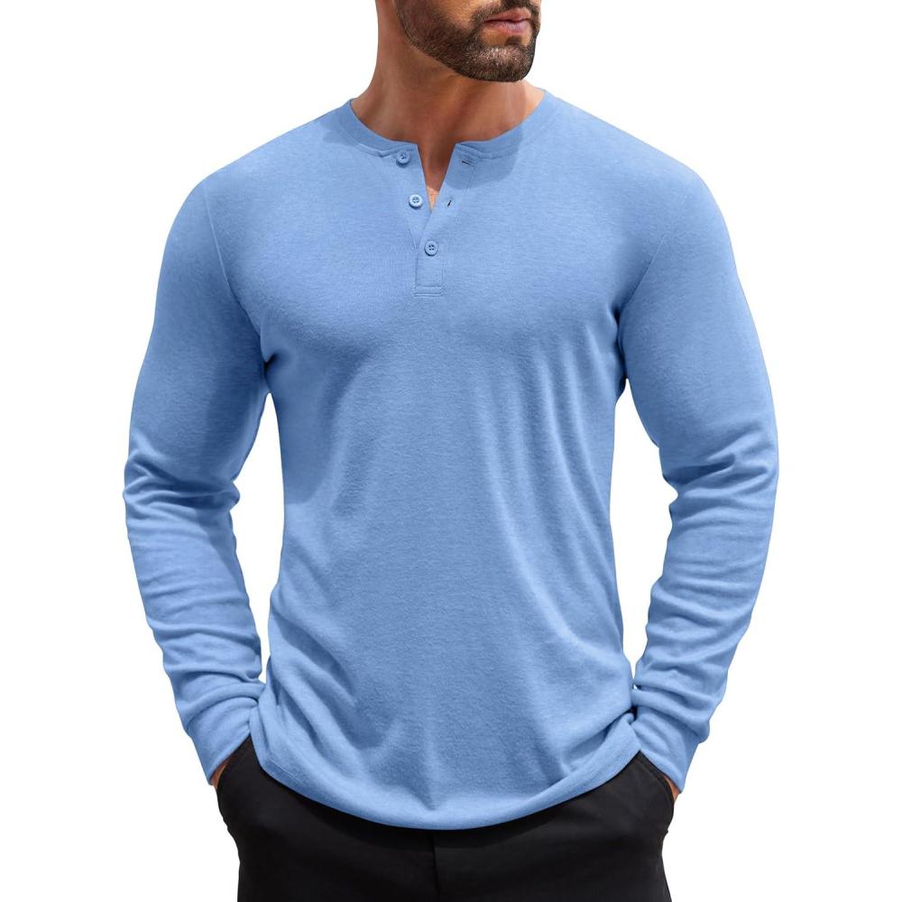 imageCOOFANDY Mens Henley Shirts Long Sleeve Button TShirt Lightweight Fashion Casual Pullover ShirtLight Blue