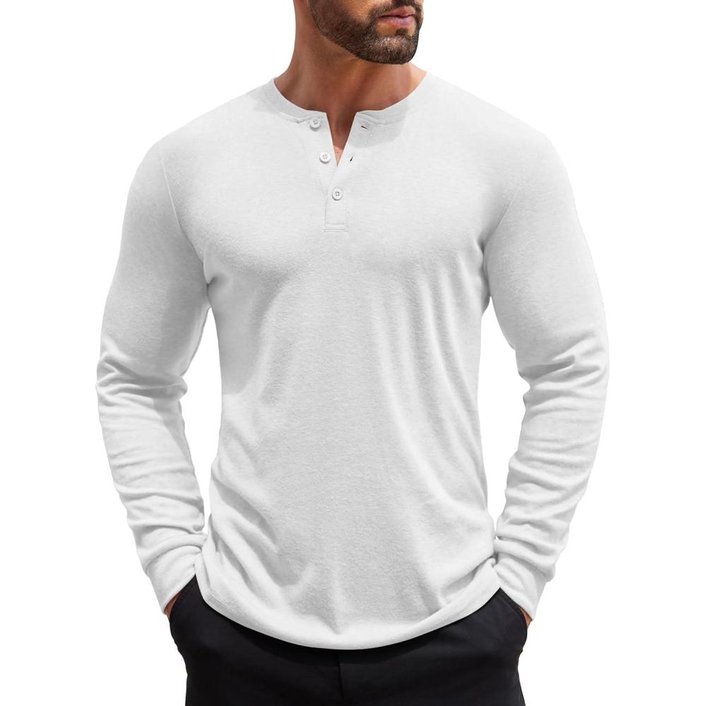 imageCOOFANDY Mens Henley Shirts Long Sleeve Button TShirt Lightweight Fashion Casual Pullover ShirtWhite