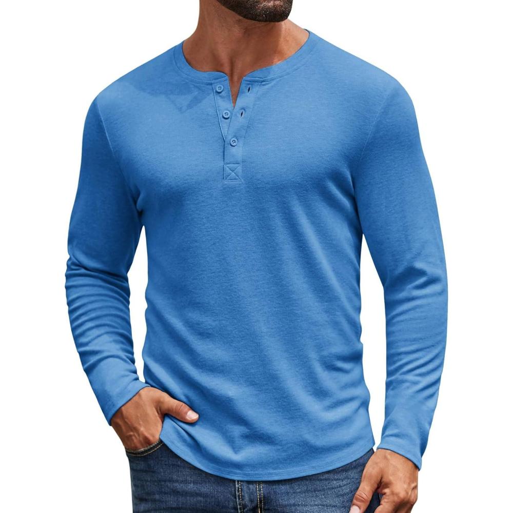 imageCOOFANDY Mens Henley Shirts Long Sleeve Casual Pullover Shirt Fashion Button TShirtBlue