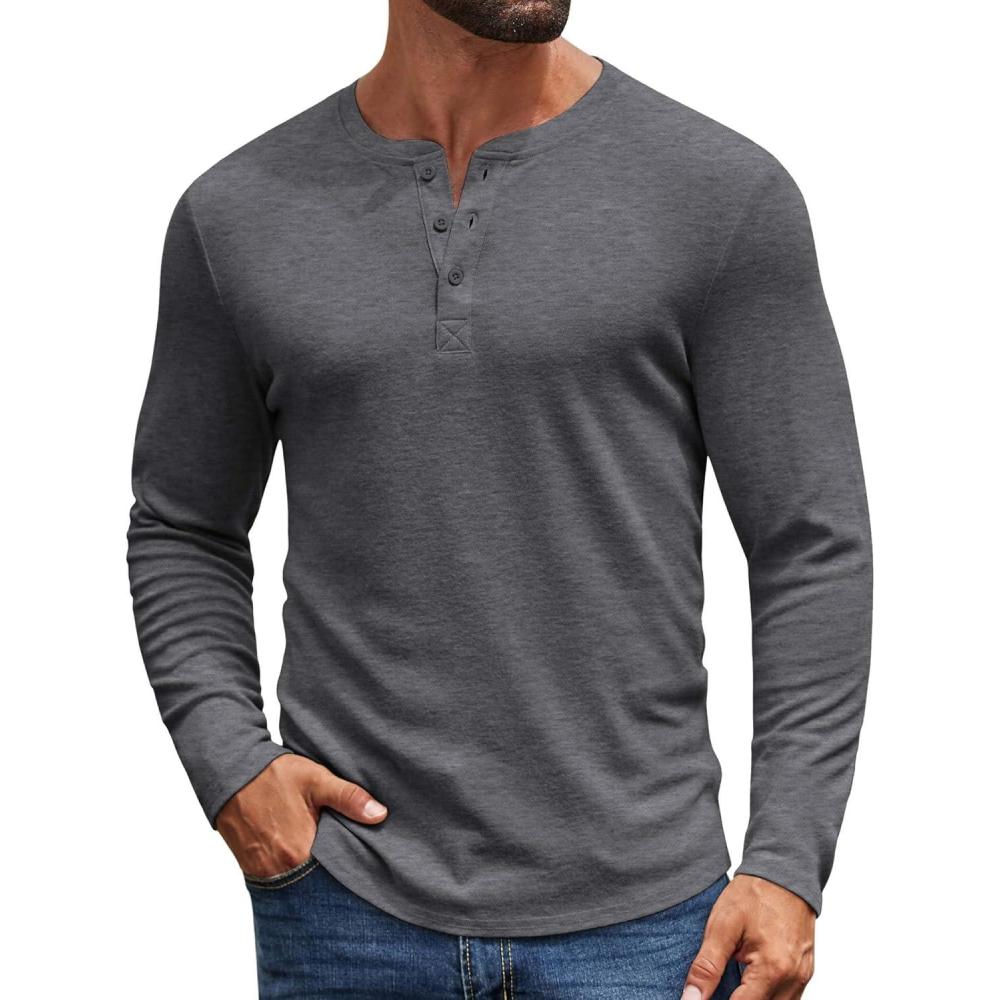 imageCOOFANDY Mens Henley Shirts Long Sleeve Casual Pullover Shirt Fashion Button TShirtDark Grey