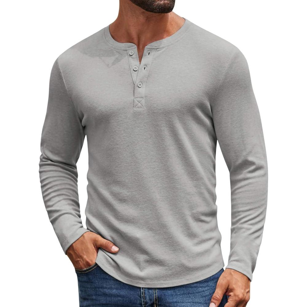 imageCOOFANDY Mens Henley Shirts Long Sleeve Casual Pullover Shirt Fashion Button TShirtLight Grey