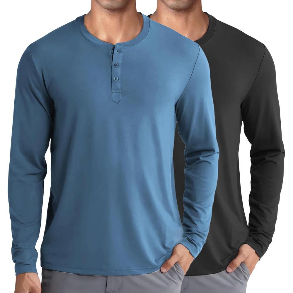 imageCOOFANDY Mens Henley Shirts Long Sleeve Fashion Casual Tee Basic Lightweight TShirtBlackBlue